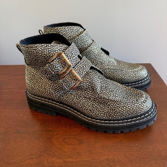 EUC Cecelia New York Black and Gold Combat Boots with Chunky Sole - Picture 2 of 5